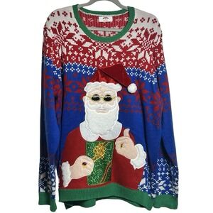 Holiday Time Rockin' Santa Christmas Sweater Size 2XL Snowflake Embellished‎